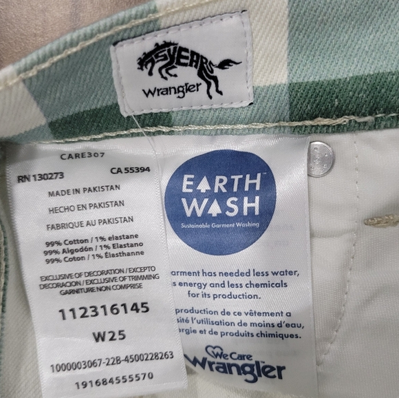 Wrangler Wrock 672 Gingham Kick Flare Green Plaid Checkered Pants Size 25" - Picture 8 of 13